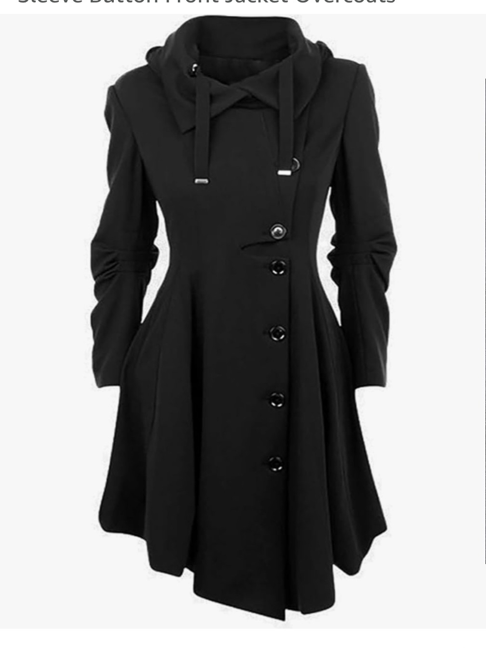 Women’s Black Wool-Blend Hooded Coat